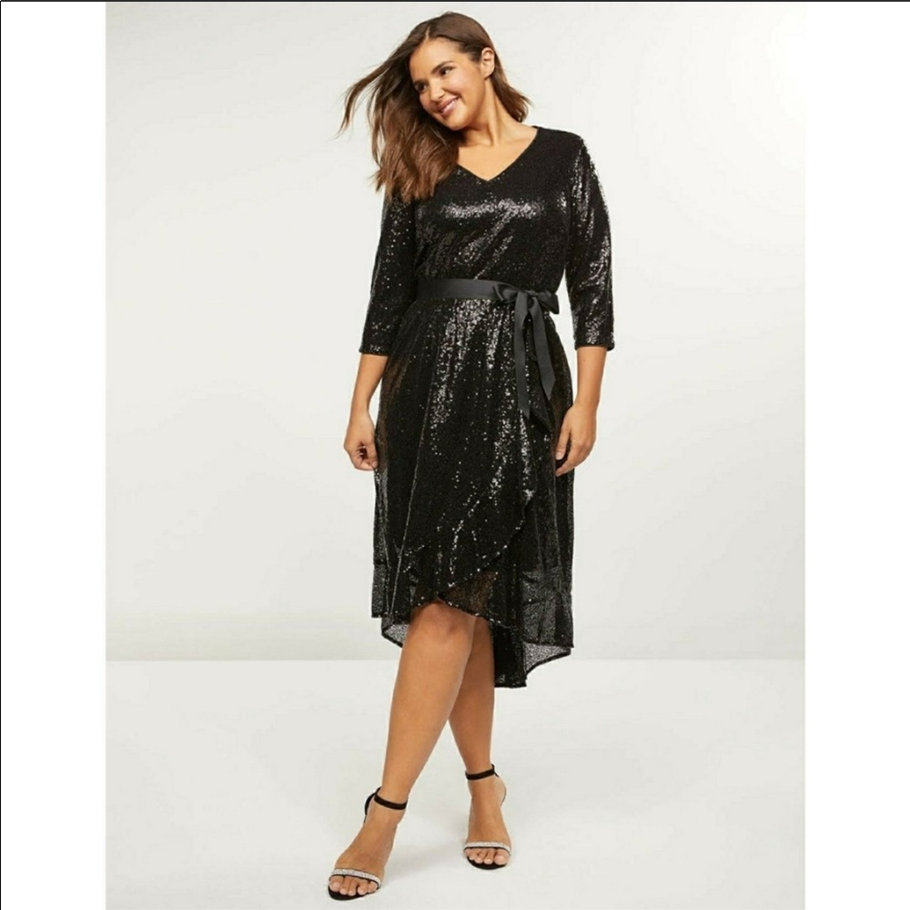 Lane Bryant Sequin Fit & Flare Black Dress 26 28